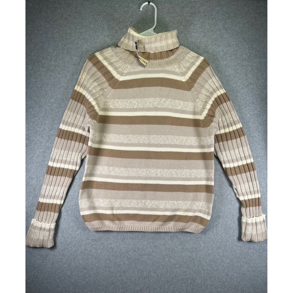 Cherokee Brand Womens XL Striped Cotton Turtleneck Sweater Tan Brown NWT